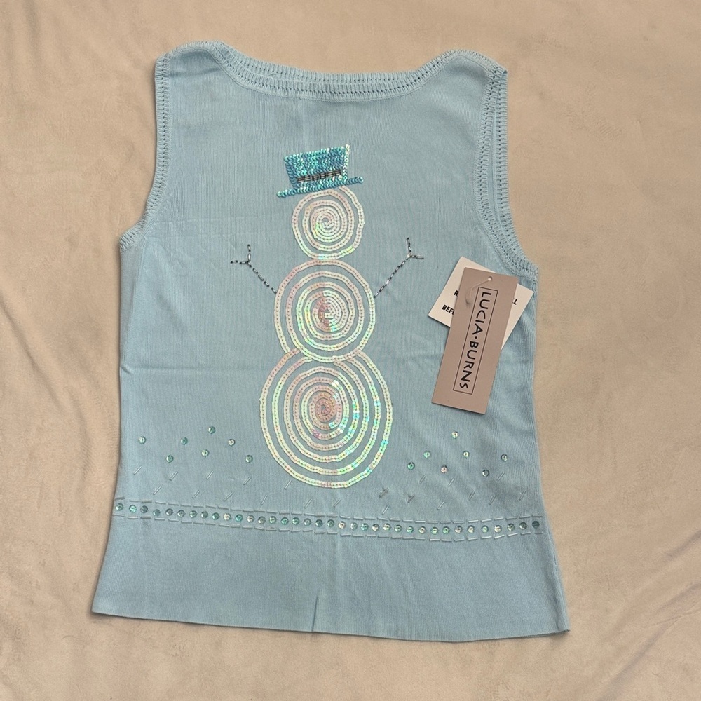 NWT! Lucia Burns Light Blue Sequin Snowman Tank Top, sz L - Picture 2 of 11